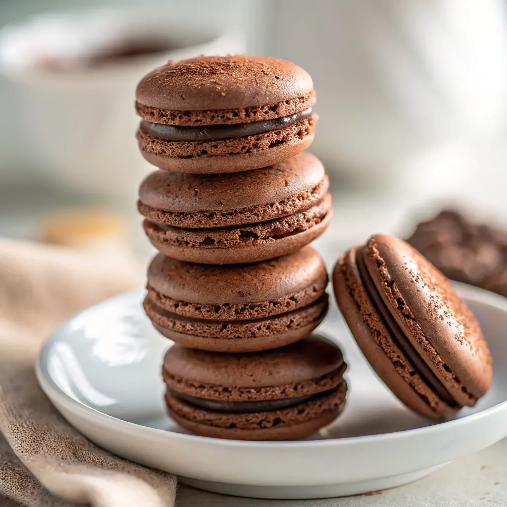 Close-up of chocolate macarons