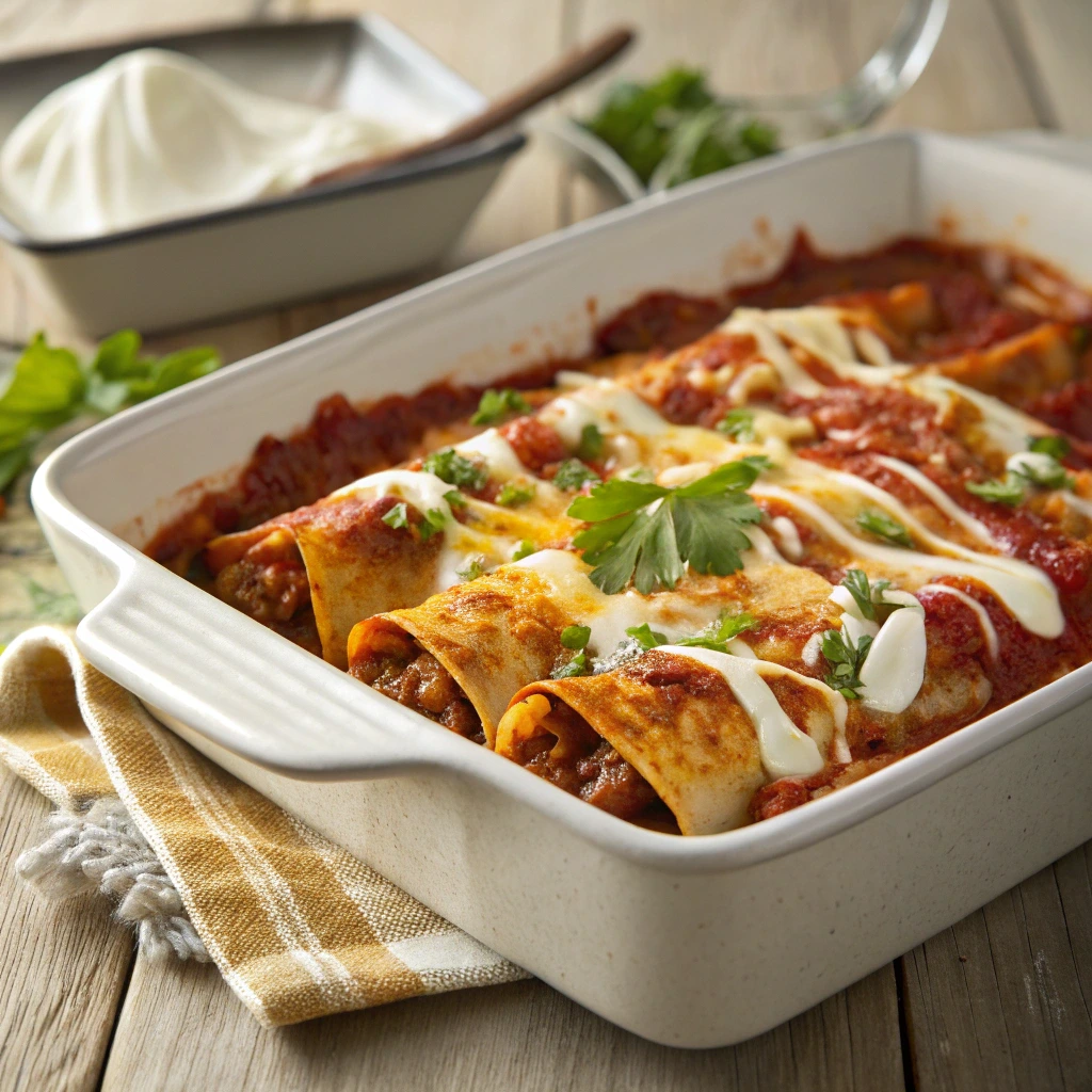 Beef bean enchiladas recipe baked with cheese