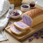 Freshly baked ube milk bread loaf