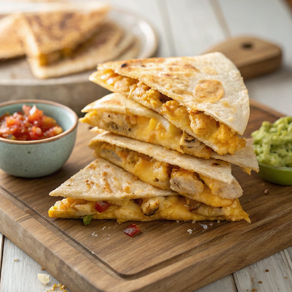 Crispy chicken quesadilla with melted cheese