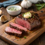 Air fryer sirloin steak sliced juicy center