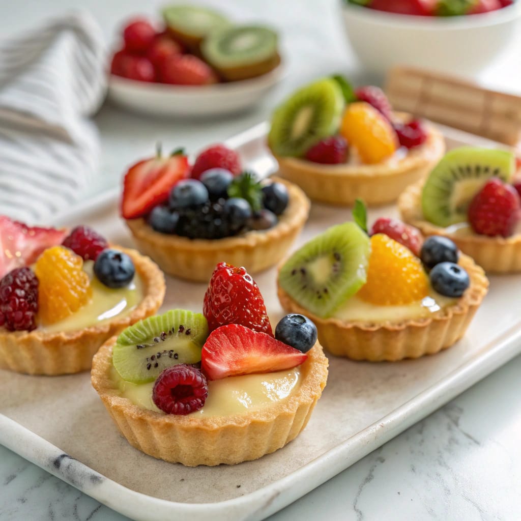 Mini fruit tartlets with fresh fruit and glaze
