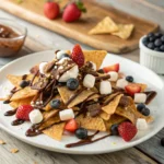 Creative Dessert Nachos Ideas for Kids and Adults 9 Dessert nachos with chocolate, caramel, and berries