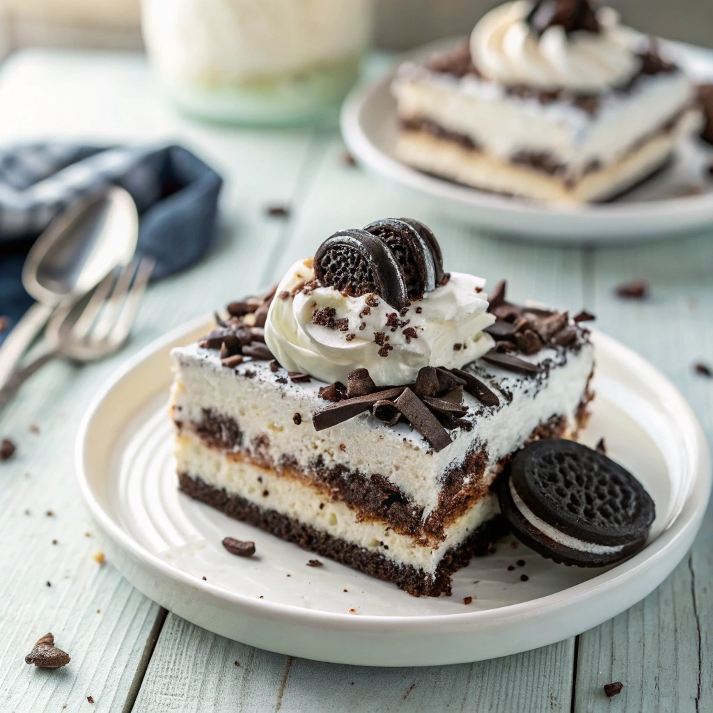 Summer Oreo ice box cake slice