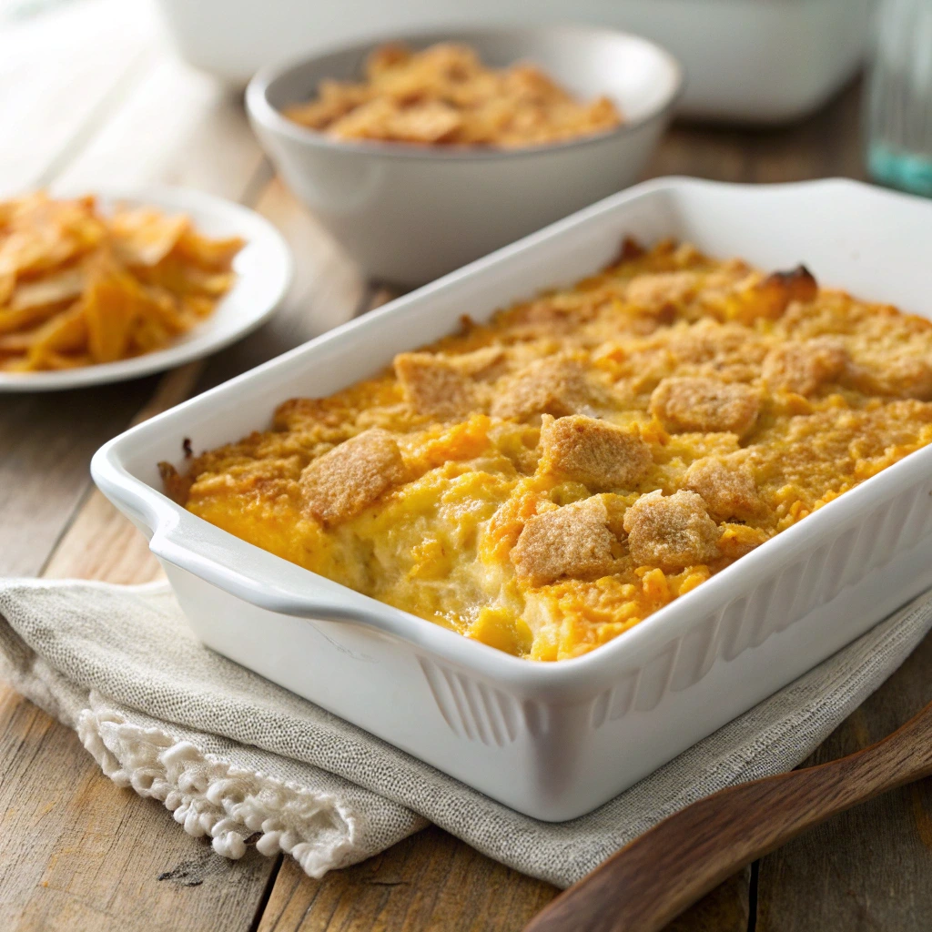 Cracker Barrel Squash Casserole with golden cracker topping
