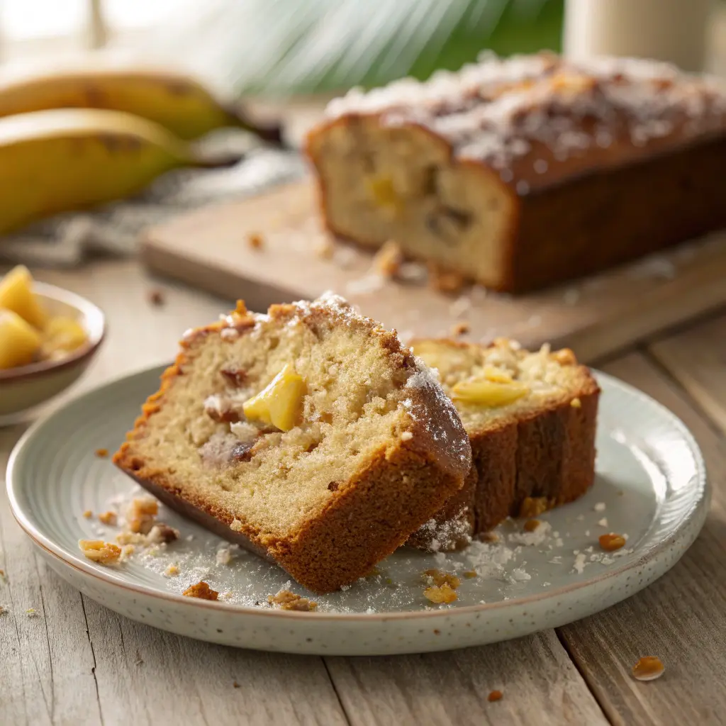 Hawaiian banana bread slice moist and soft