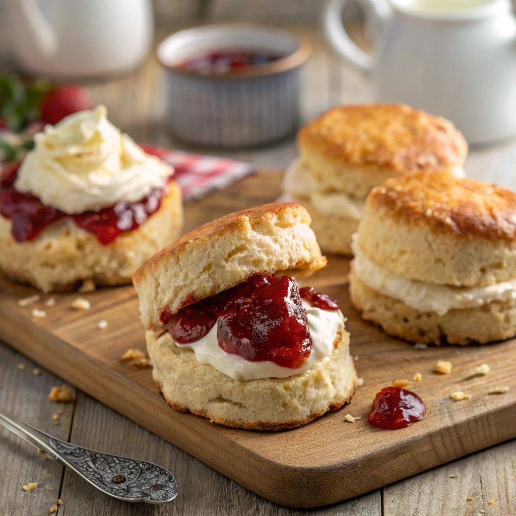 English scones with clotted cream served fresh
