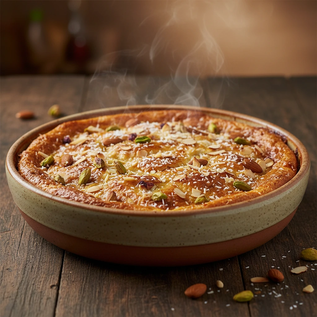 Om Ali Egyptian dessert baked golden