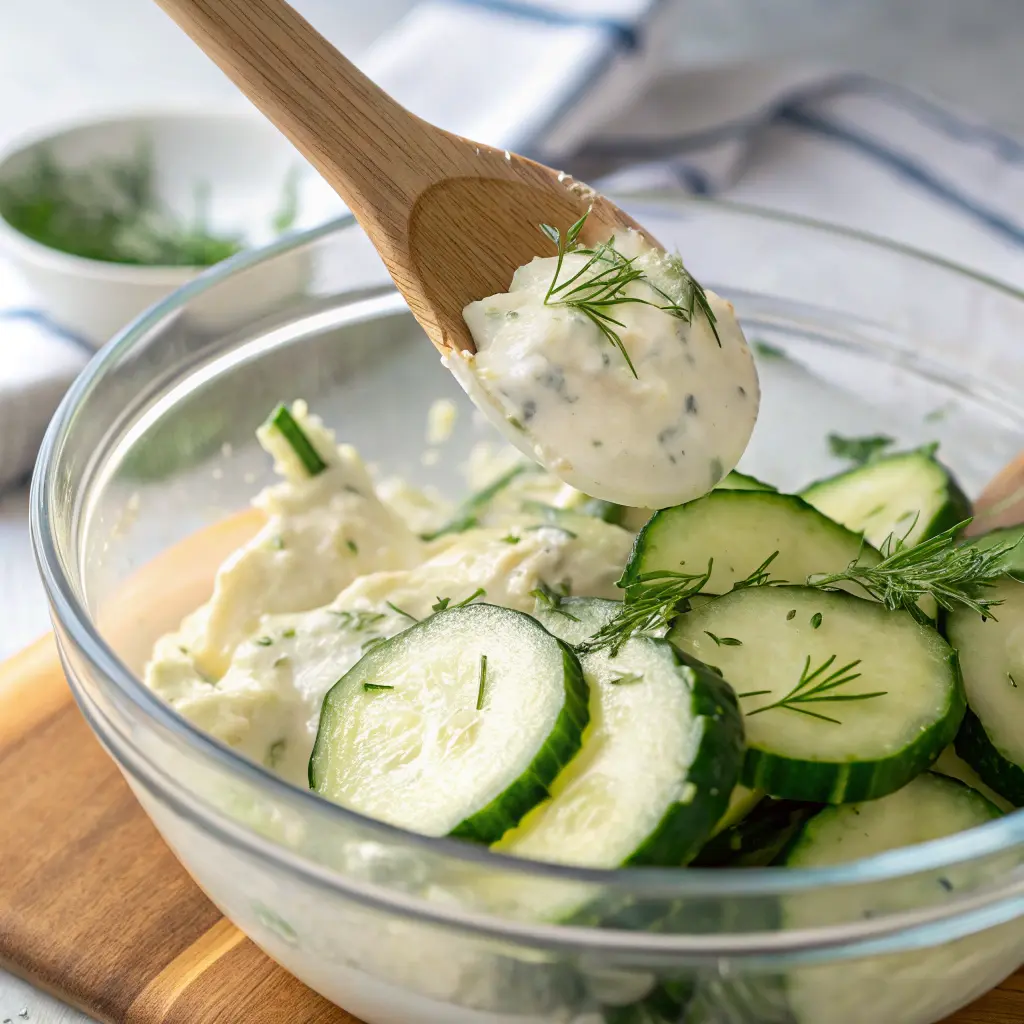 making cucumber salad sandwiches