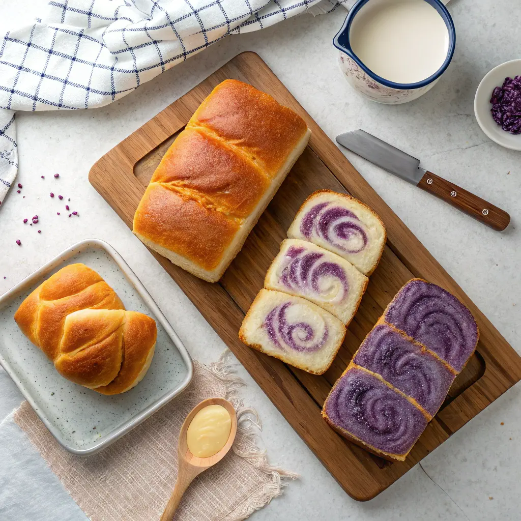 Ube milk bread variations