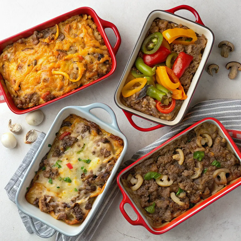 Four variations of hamburger supreme casserole