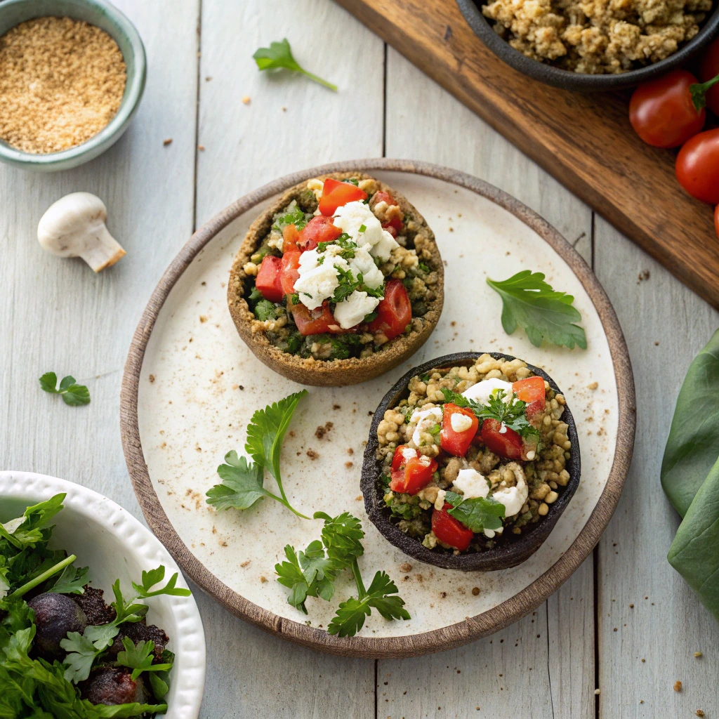 Variations of Mediterranean stuffed portobello mushrooms