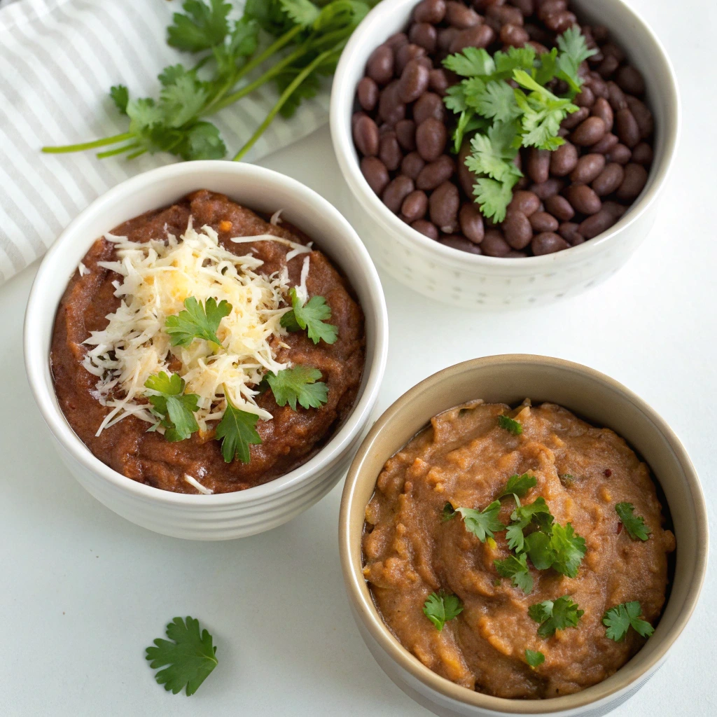Three variations of refried beans
