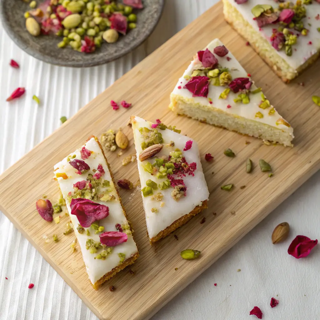 Three small Persian Love Cake slices