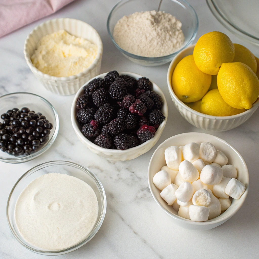Ingredients for blackberry mascarpone trifle