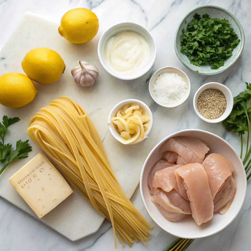 Ingredients for creamy lemon pasta