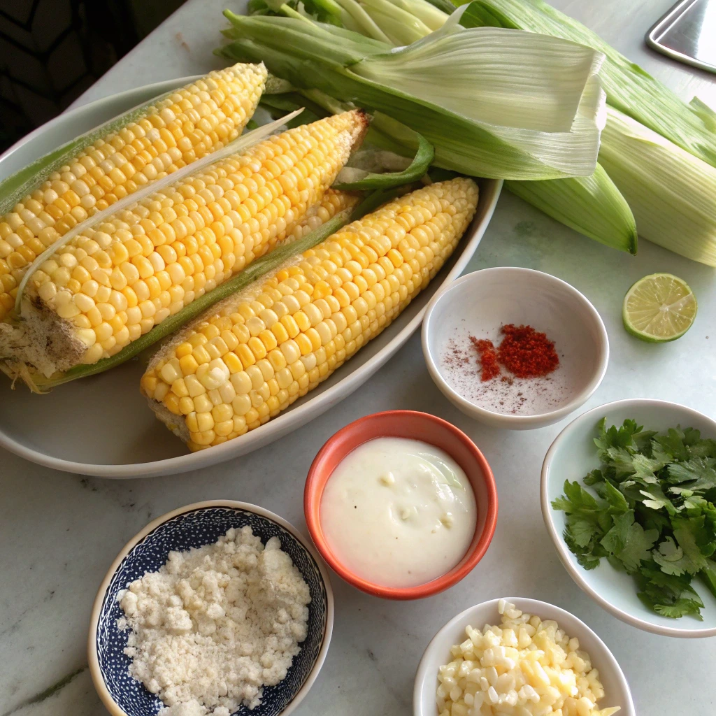 Ingredients for elote Mexican street corn