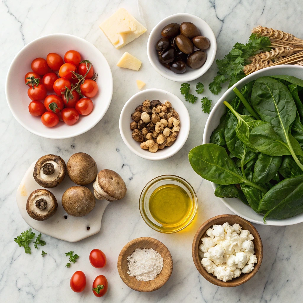 Ingredients for Mediterranean stuffed portobello mushrooms