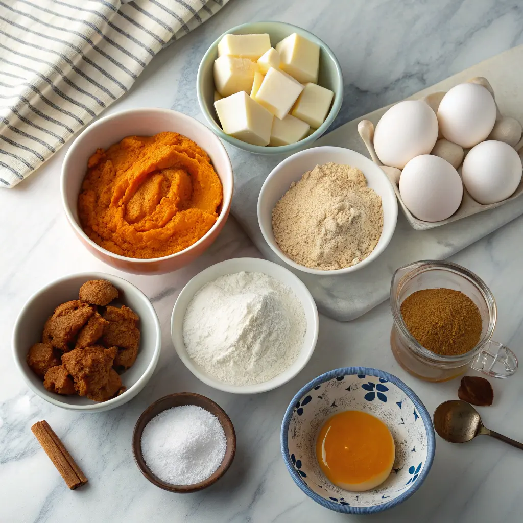 Ingredients for pumpkin swirl muffins