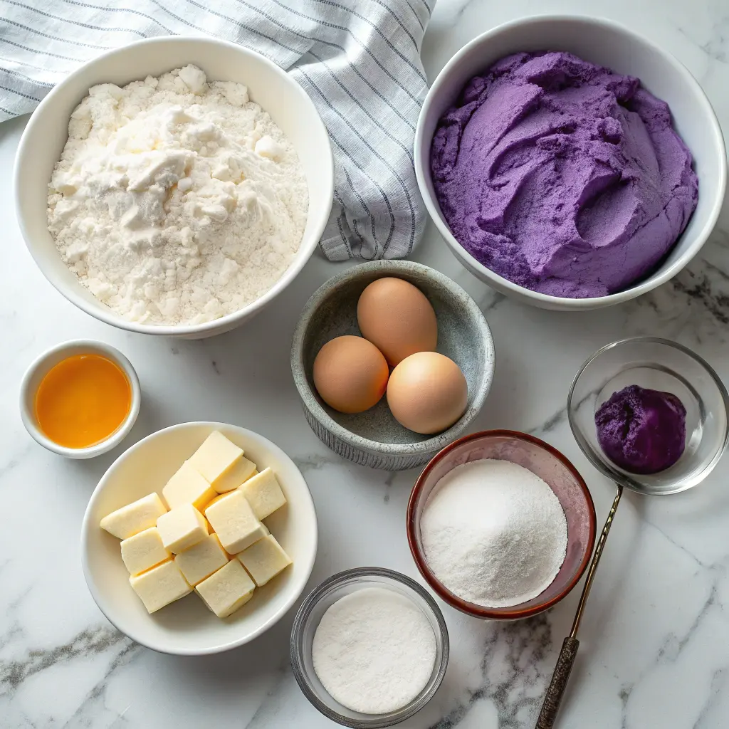 Ingredients for ube milk bread