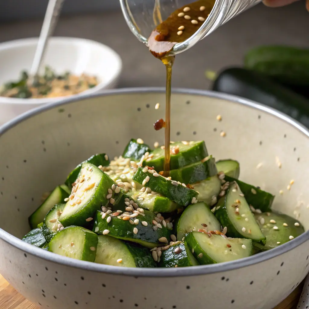 Tossing Japanese cucumber salad
