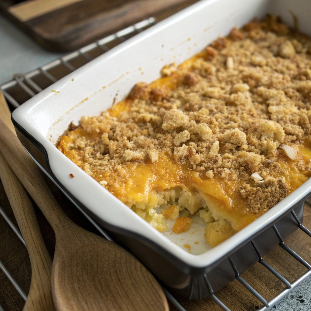 Cracker Barrel Squash Casserole in oven