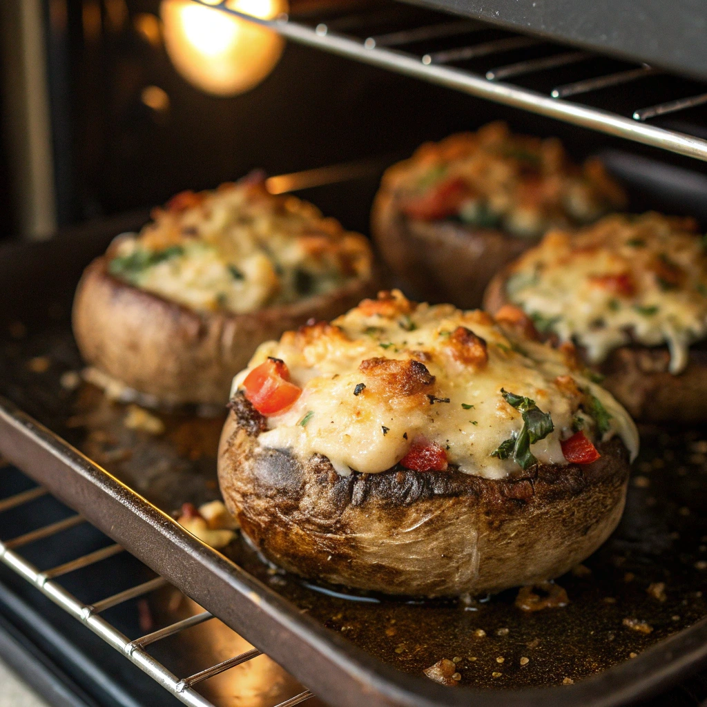 Mediterranean stuffed portobello mushroom served on plate