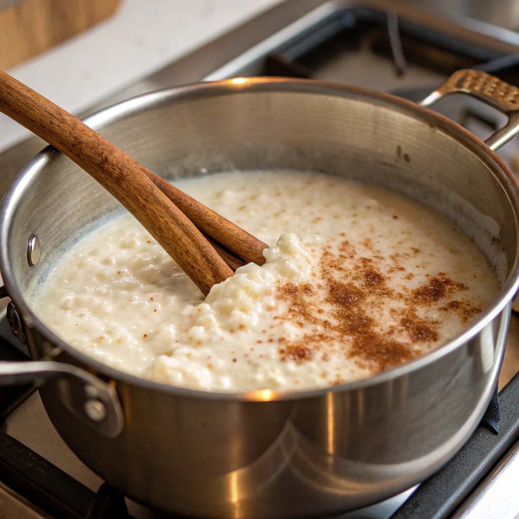 Arroz con Leche – Creamy and Authentic Latin Dessert Recipe 11 Cooking Arroz con Leche in saucepan