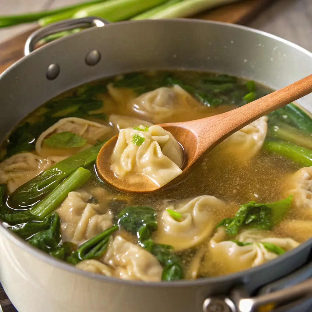 Homemade Wonton Soup: Delicious & Family-Friendly 11 Wontons simmering in broth