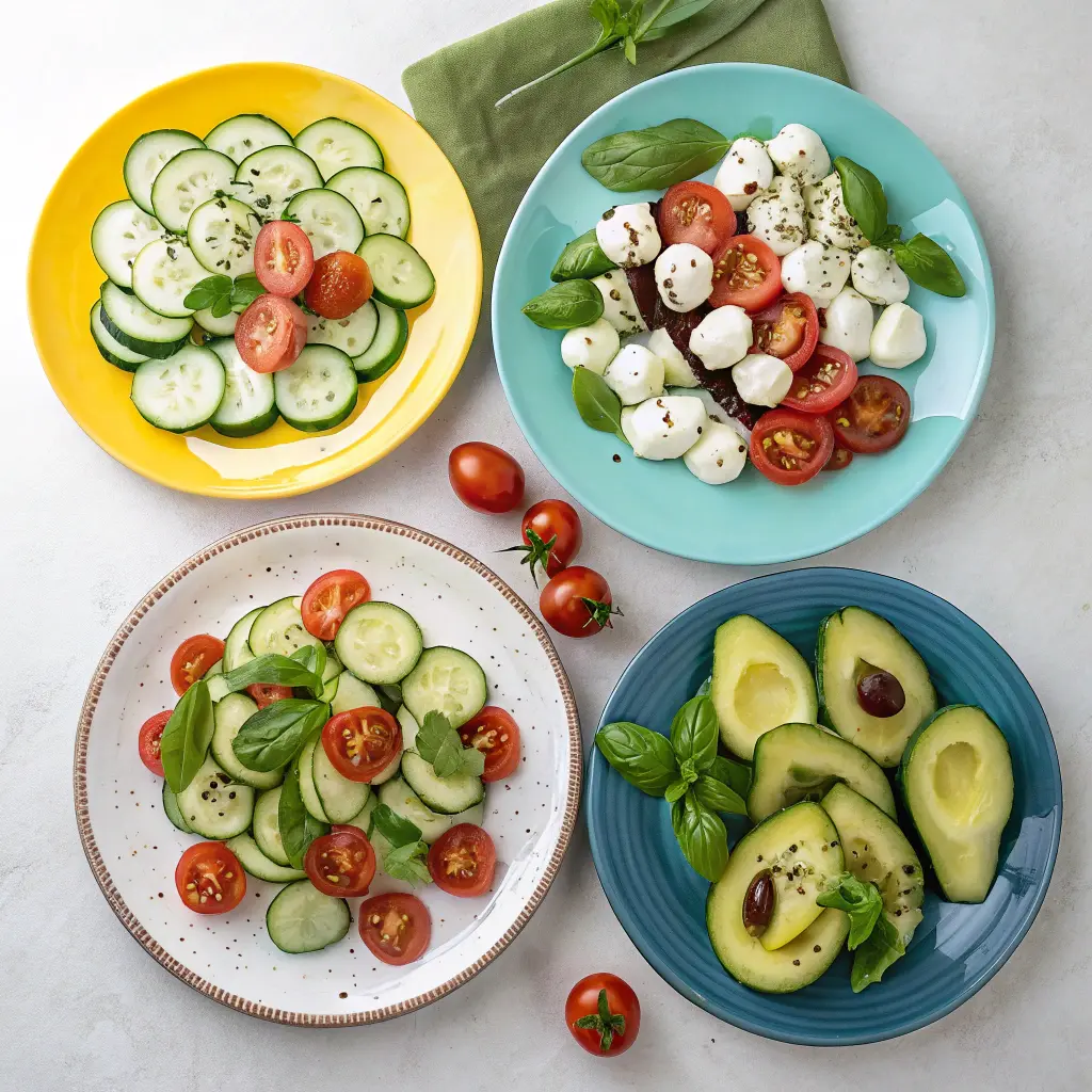 Cucumber caprese salad variations