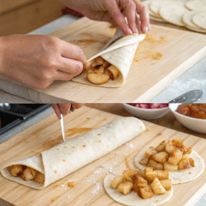 step by step preparation of apple pie taquitos to