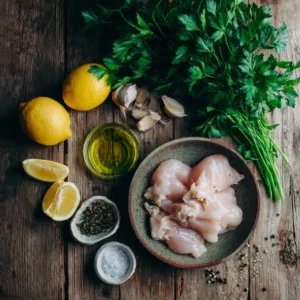 top down flat lay of ingredients for grilled chick