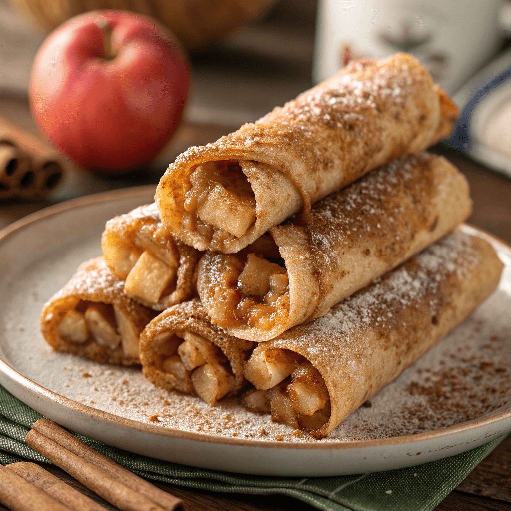 ultra realistic close up of apple pie taquitos sta