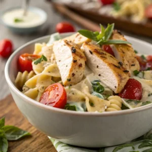 Chicken Pasta Salad Recipe: Quick & Flavorful Dish 7 ultra realistic close up of chicken pasta salad in