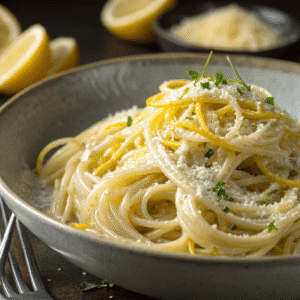 ultra realistic close up of creamy lemon pasta si