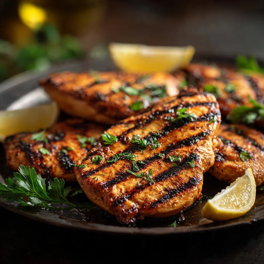 ultra realistic close up of grilled chicken cutlet