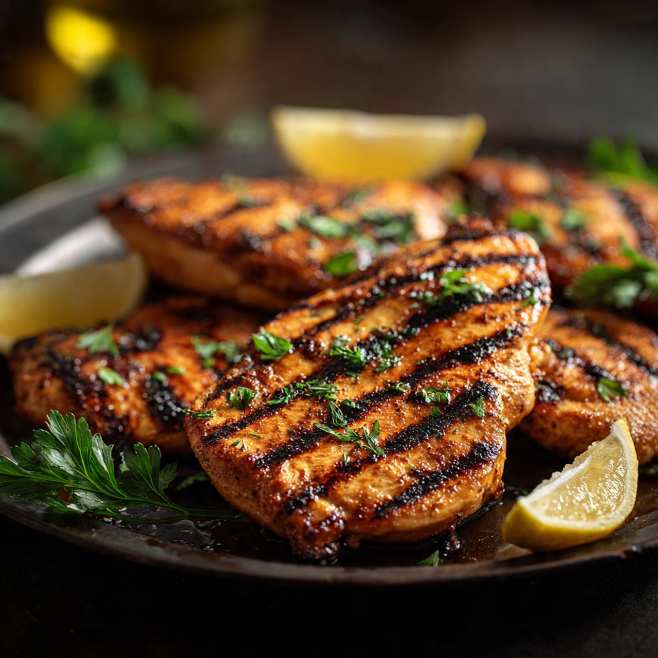 ultra realistic close up of grilled chicken cutlet