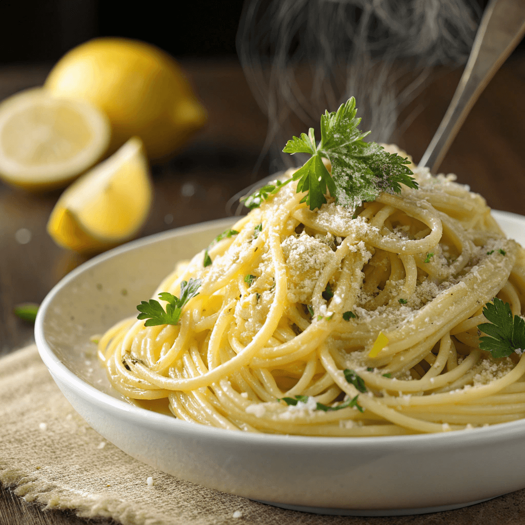 ultra realistic close up of lemon butter pasta gl