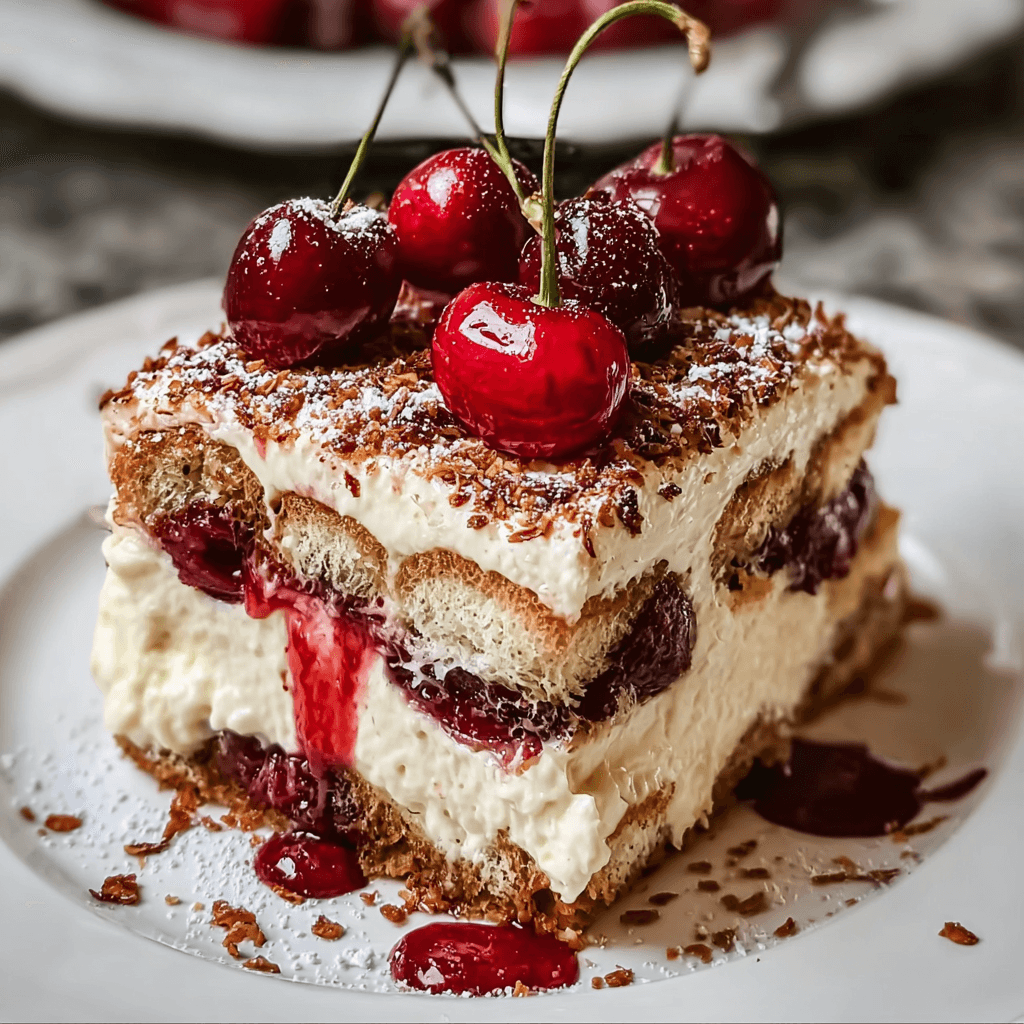 Cherry Amaretto Tiramisu Made with Almond Extract