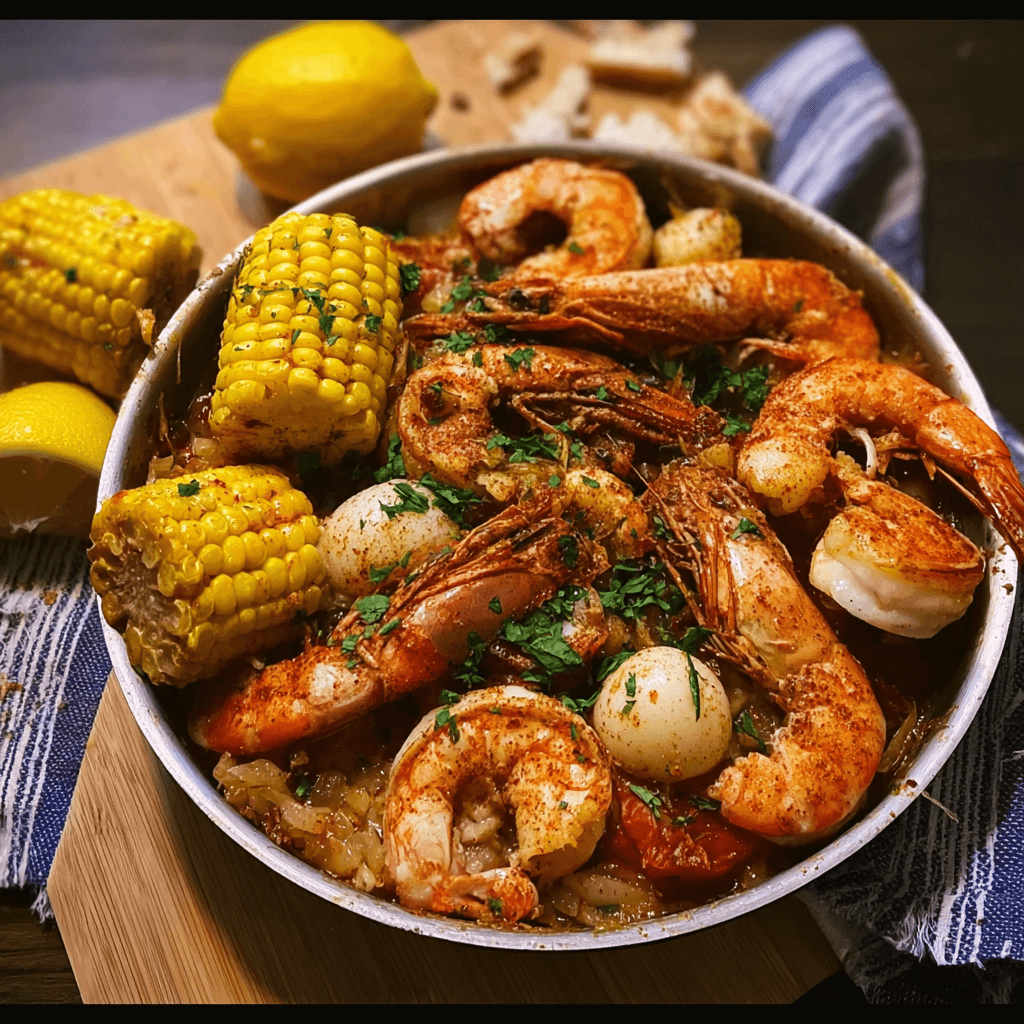 Cajun Garlic Seafood Boil Recipe with Turkey Sausage