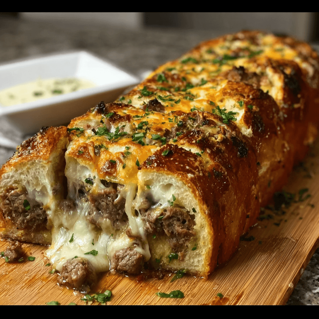 Cheesesteak Stuffed Garlic Bread Loaf Recipe