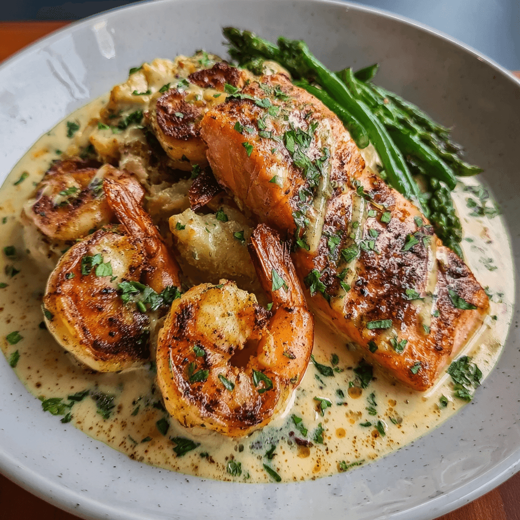 Cajun Shrimp and Salmon with Garlic Cream Sauce