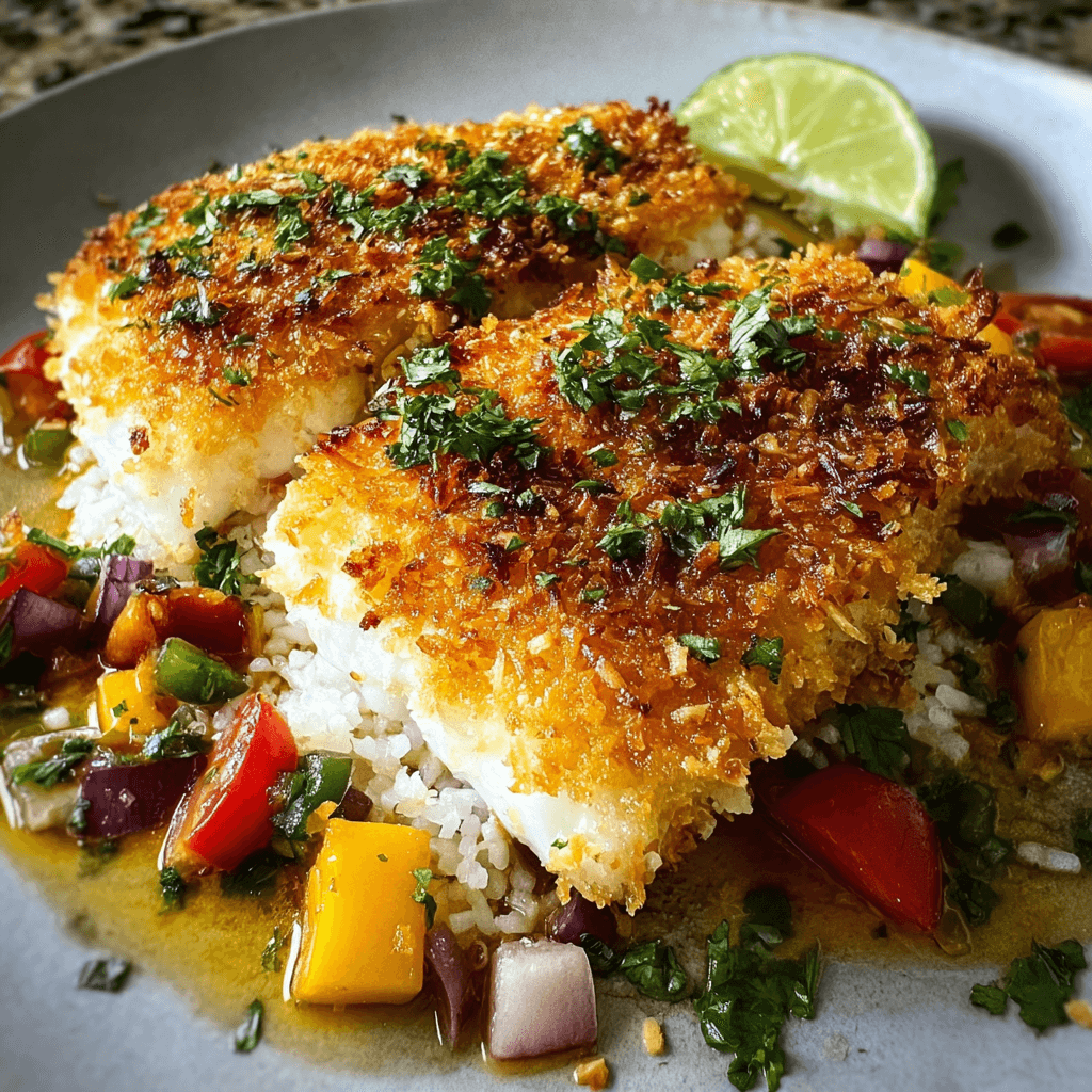 Tropical Coconut Crusted Fish with Zesty Mango Salsa