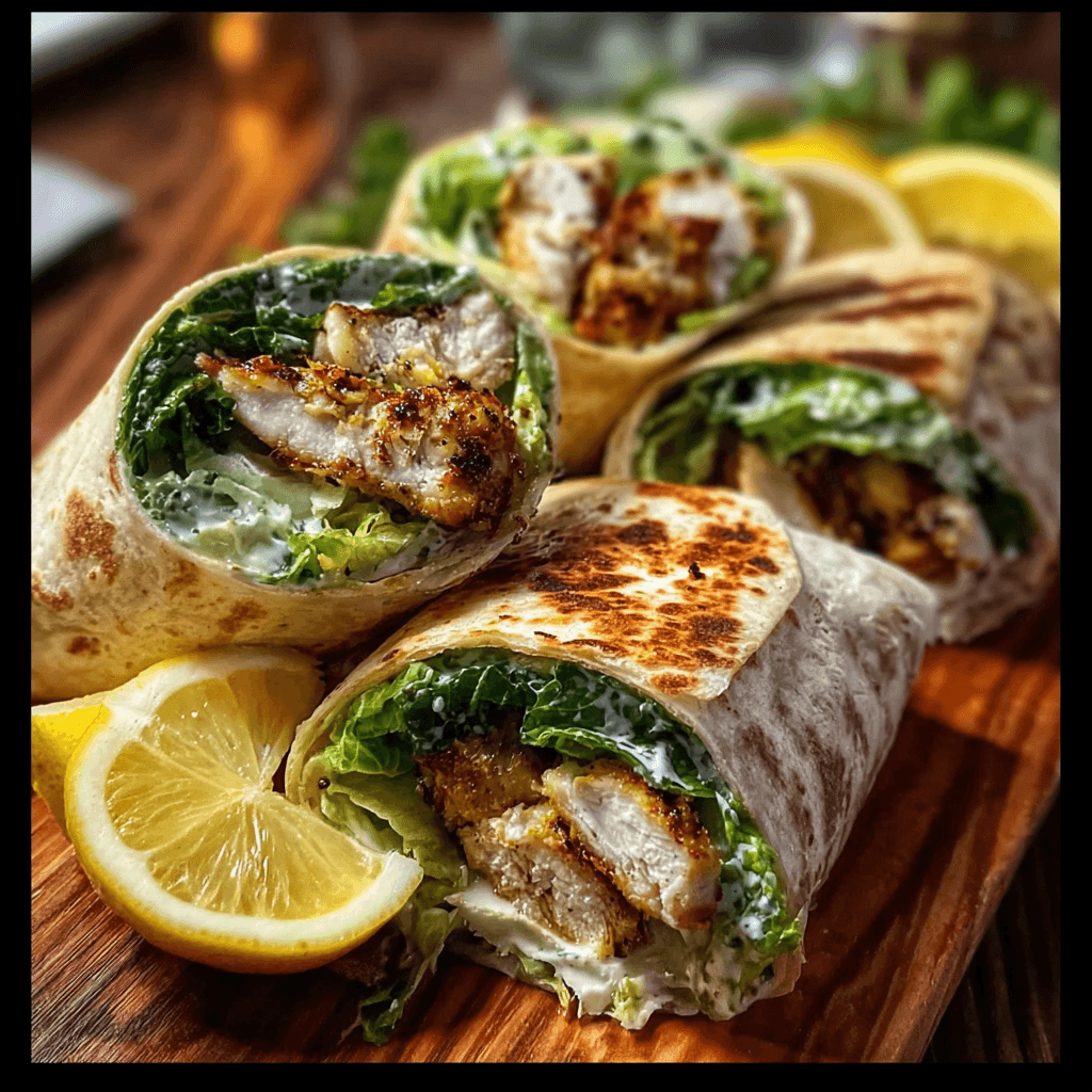 Crispy Grilled Lemon Herb Chicken Caesar Wraps