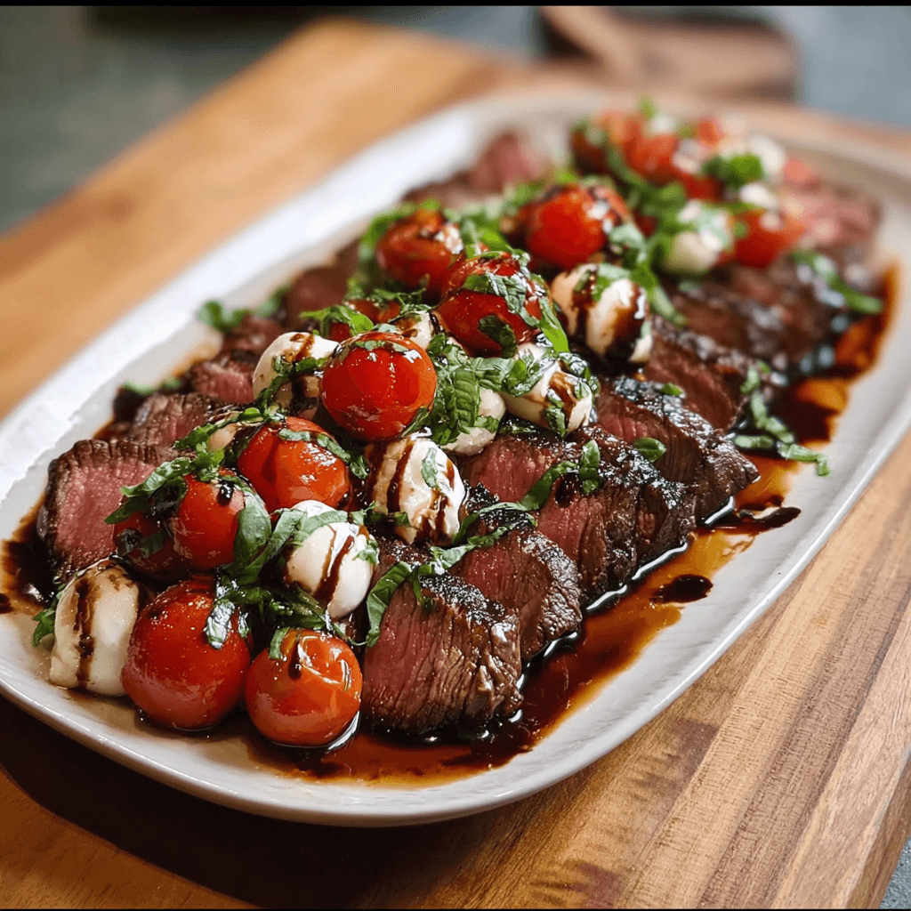 Grilled Flank Steak Caprese with Balsamic Dressing