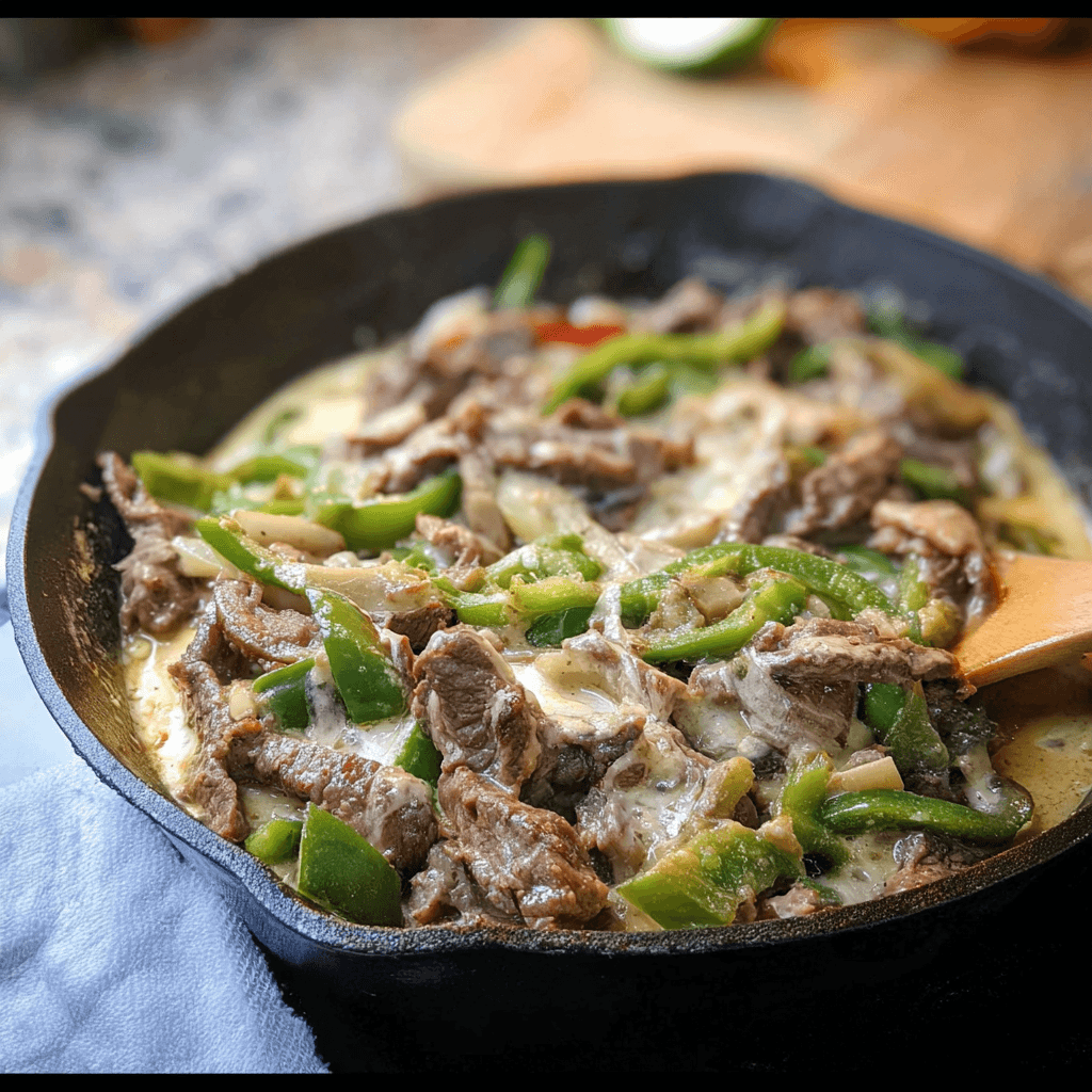 Creamy Keto Philly Cheesesteak Skillet