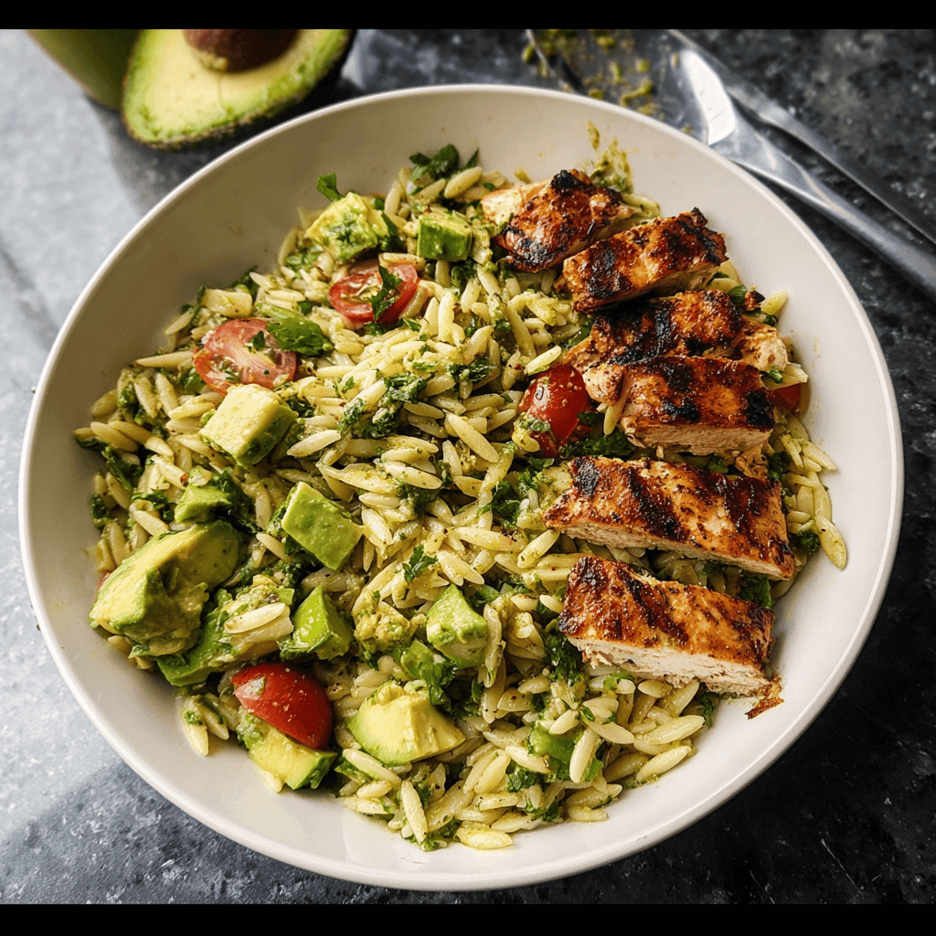 Grilled Chicken Orzo Salad with Avocado