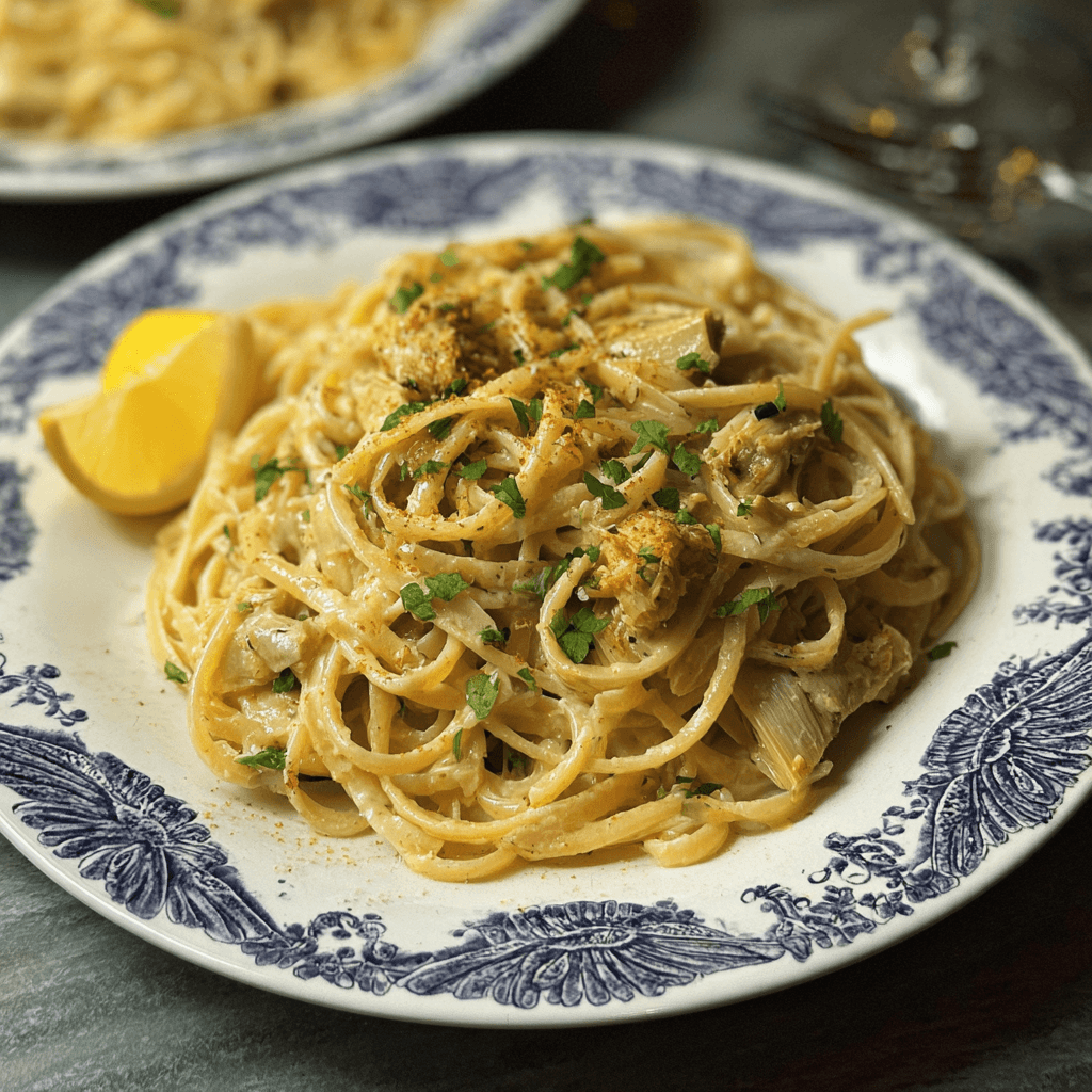 Vegan Lemon Artichoke Pasta with Creamy Artichoke-Infused Sauce