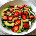 Strawberry Avocado Salad with Candied Pecans and Poppyseed Dressing