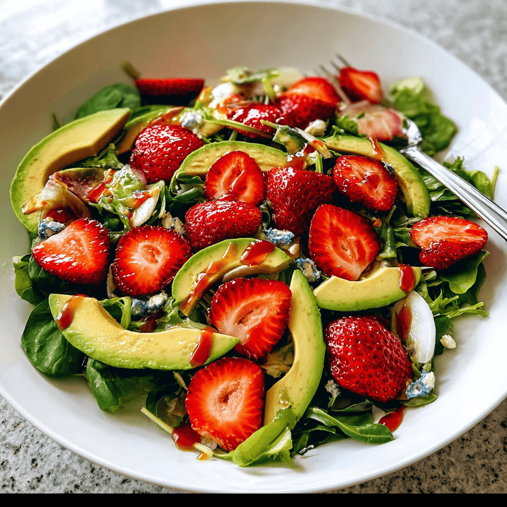Strawberry Avocado Salad with Candied Pecans and Poppyseed Dressing